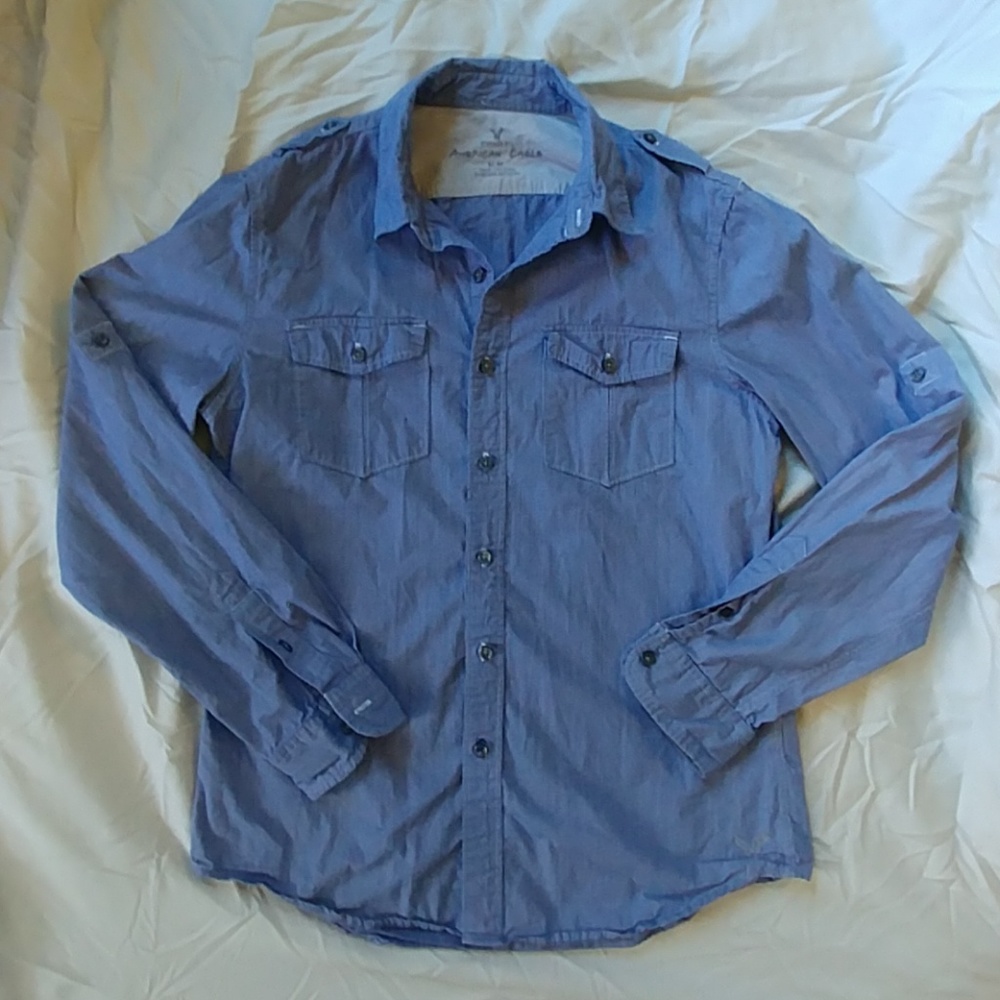 American Eagle Blue Button-Up Collared Shirt - image 1